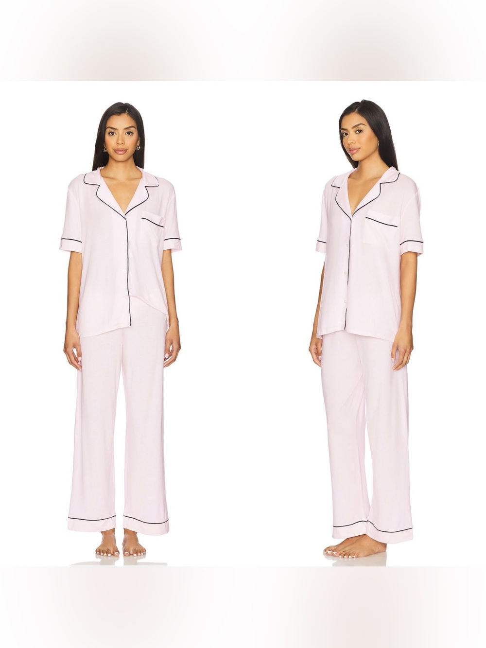 NWT eberjey Gisele Short Sleeve Long Pj Set in Sorbet & Black